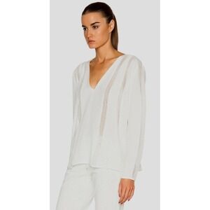 L'AGENCE Angela Silk LS Top Knit trim in Magnolia XS